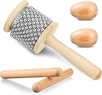 Vista 1 de Nuanchu Juego de 5 piezas de instrumentos de percusión de mano de madera, mini cabasa de madera con panes de acero inoxidable, instrumento musical