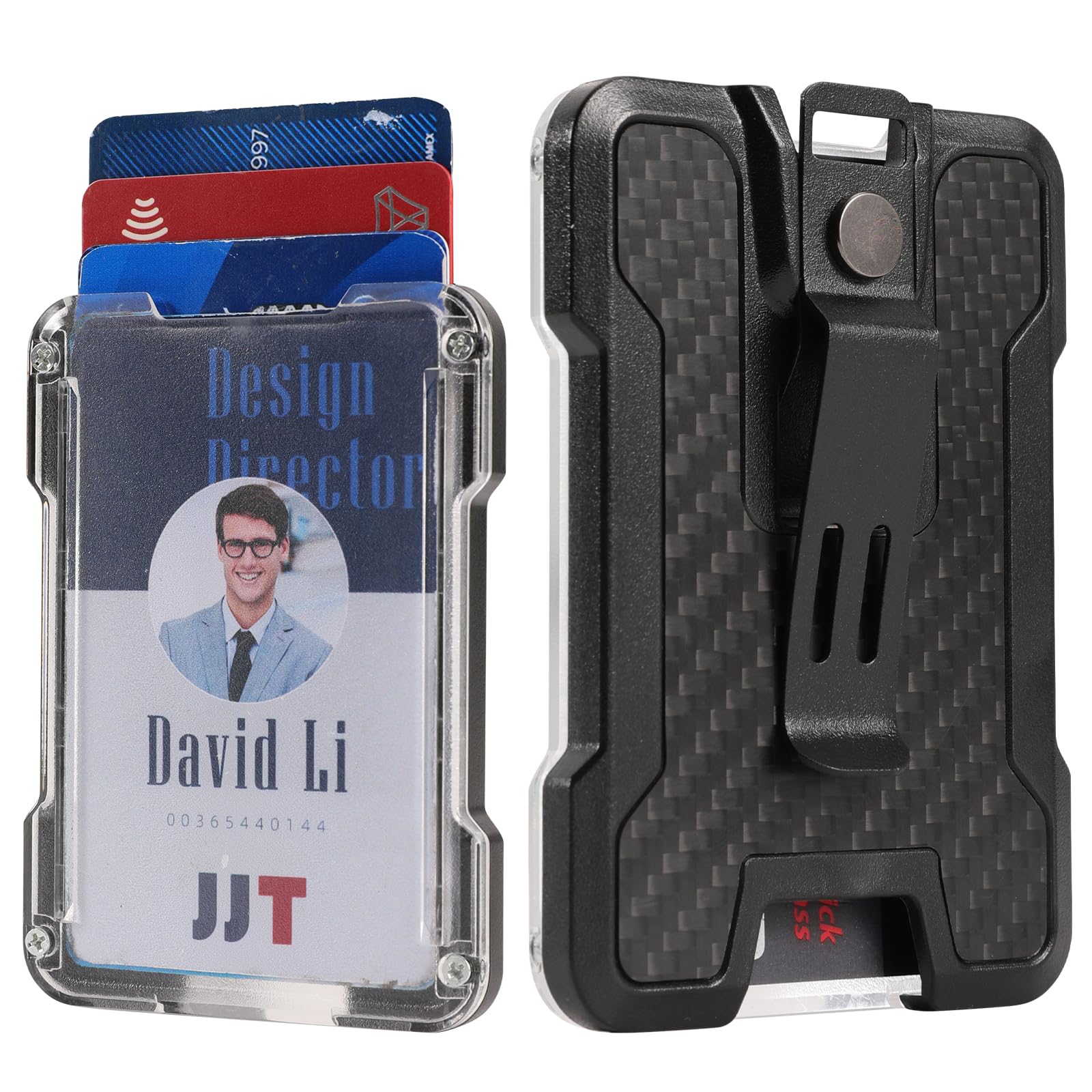 LAHAWAHA Carbon Fiber Badge Holder, Durable ID Card Holder with Metal Clip (Holds 1 to 4 Cards) Black, 4 card badge holder