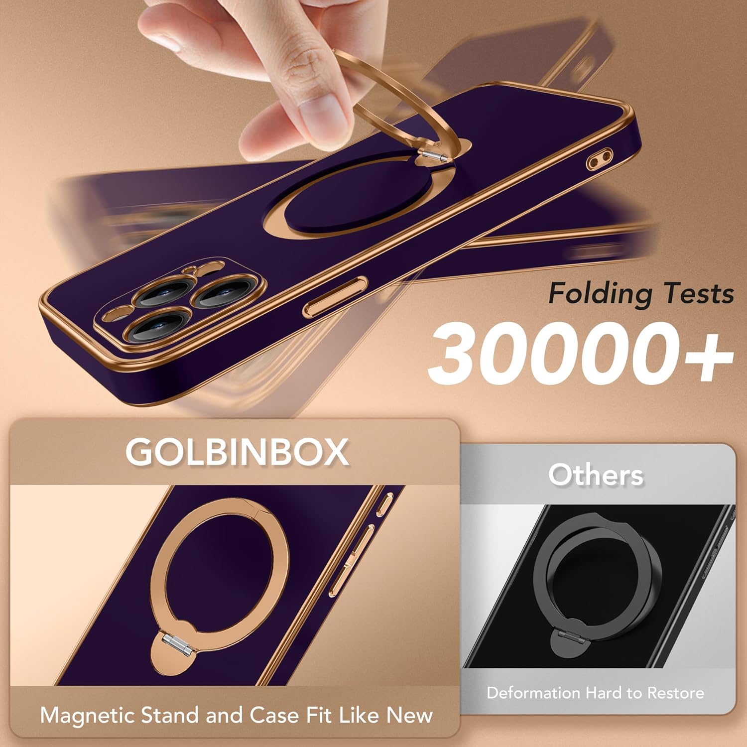 GolbinBox for iPhone 15 Pro Max Case with 360° Spin Magnetic Stand,[Compatible with Magsafe] [Military Protection][Built-in Ring Holder] Shockproof Phone Case for 15 Pro Max, Purple - Image 7