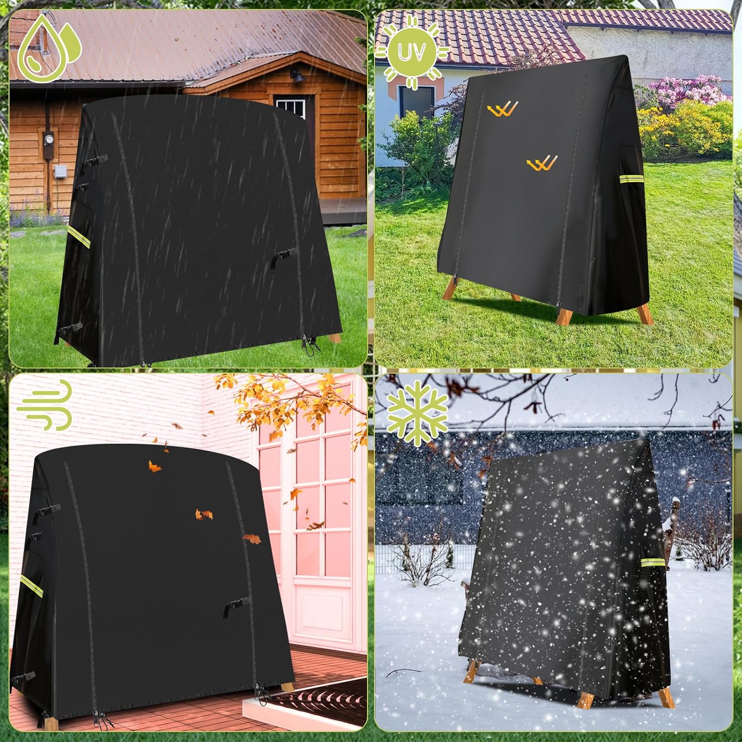 Outdoor A-Frame Swing Cover, 83*49*66inch 420D 3 Seat Patio Swing Covers with Zipper Triple Seater Hammock Glider Chair Canopy Cover, All Weather Waterproof UV-Resistant