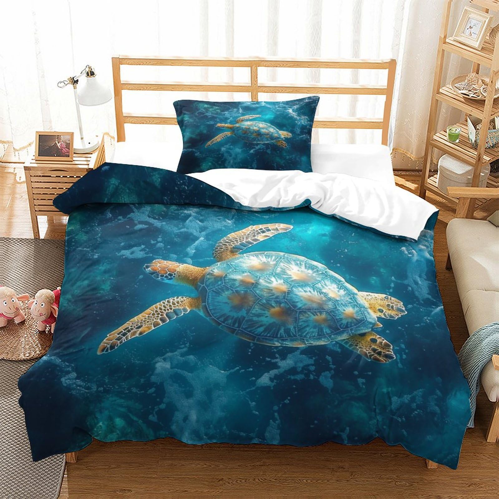 P1s9u7w5y Sea Turtle-9 3D Printed Sea Turtle Duvet Cover Set 3Pcs Microfiber Ocean Bedding Set Single（135X200cm）