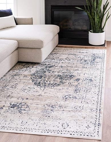 Unique Loom Chateau Collection - Alfombra de pelo alto y bajo, vintage, tradicional, envejecida, con medallón (4 pies 0 x 6 pies 0, rectangular,