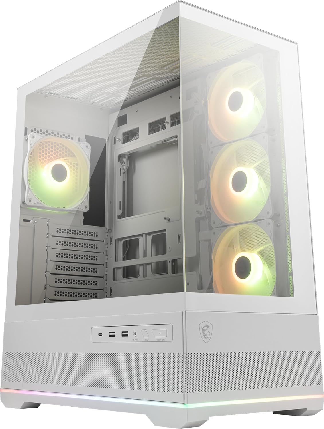MSI MAG PANO 110R PZ White - Mid-Tower Gaming PC Case - Tempered Glass Side Panel - 3 x 120mm ARGB Fans - Liquid Cooling Support up to 360mm Radiator - Mesh Panel for Optimized Airflow