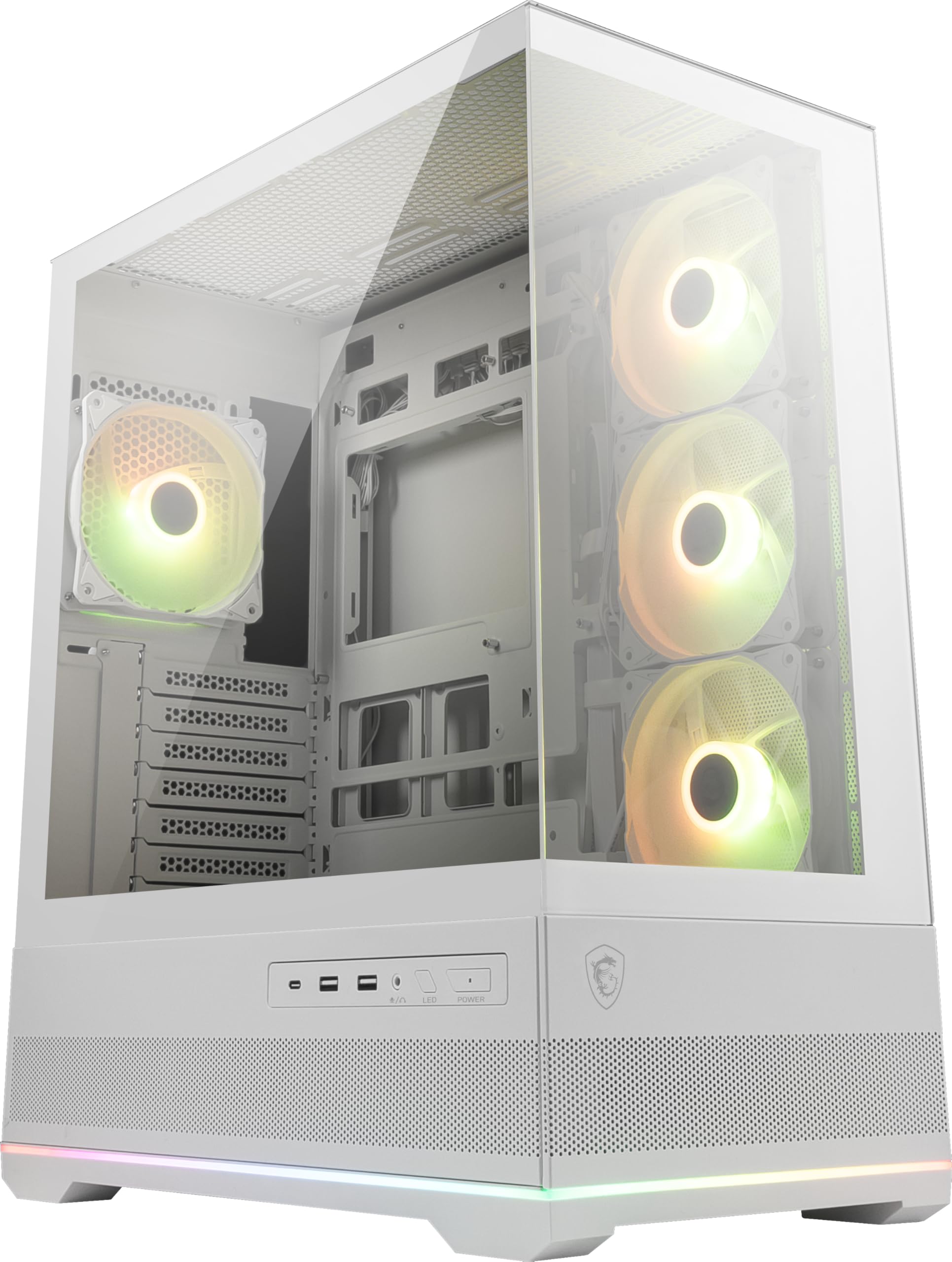 MSI MAG PANO 110R PZ White - Mid-Tower Gaming PC Case - Tempered Glass Side Panel - 3 x 120mm ARGB Fans - Liquid Cooling Support up to 360mm Radiator