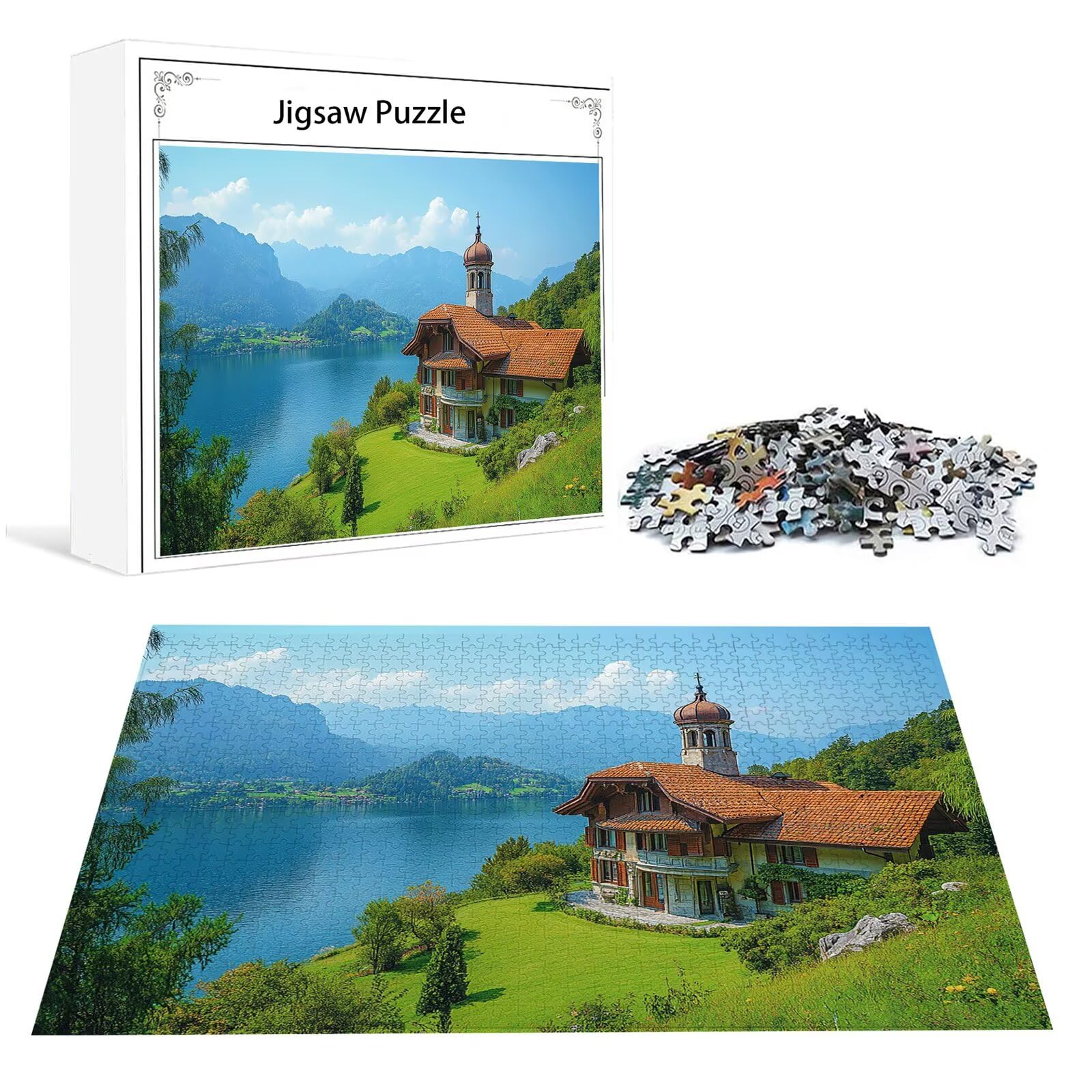 Nad jeziorem Puzzle 1500 sztuk Dorośli Krajobraz Klasyczne puzzle Panorama Trudno Niemożliwe Ogromna układanka Gra edukacyjna Wyzwanie Zabawka dla dzieci i dorosłych od 14 lat Prezent Mężczyzna