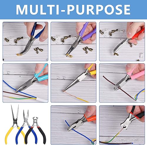 Miniatura 5 de Supkiir Juego de 8 alicates para hacer joyas con bolsa, alambre, diagonal, corte de extremo, nariz larga, planos, doblados, alicates de punta redonda