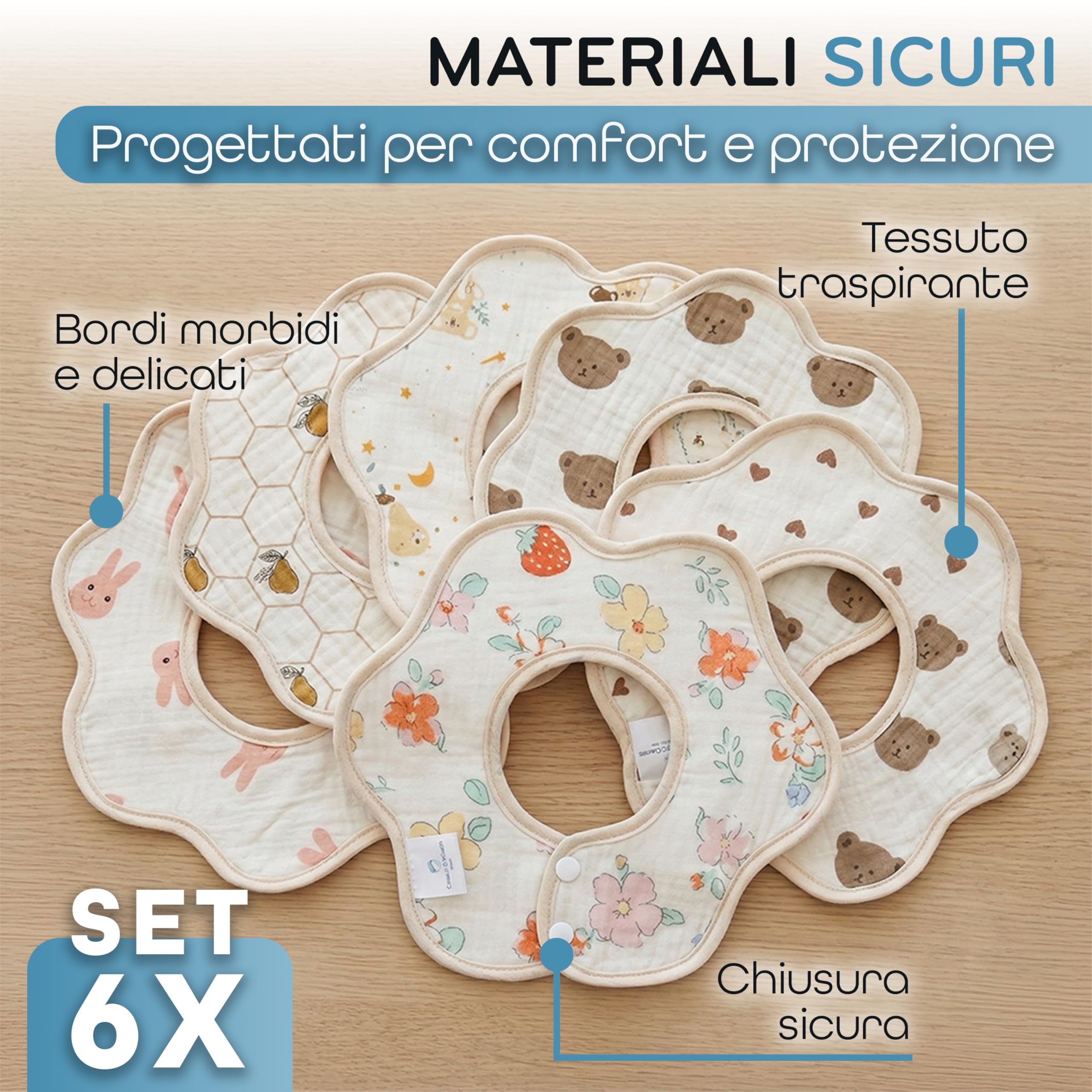 Bavaglini Neonato Impermeabili Set 6 Pezzi in EVA, Protezione Pappa per Neonati e Bambini