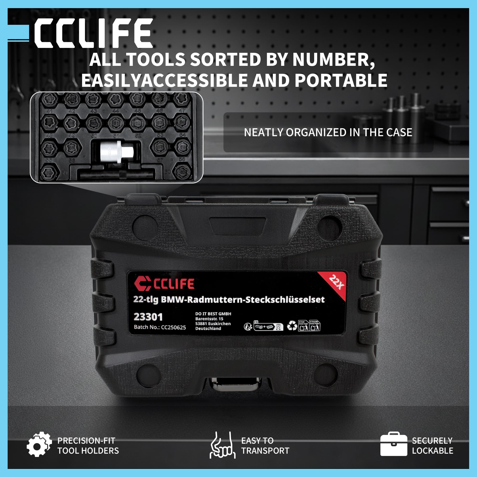 CCLIFE Felgenschloss Adapter Set 22-tlg. kompatibel mit BMW