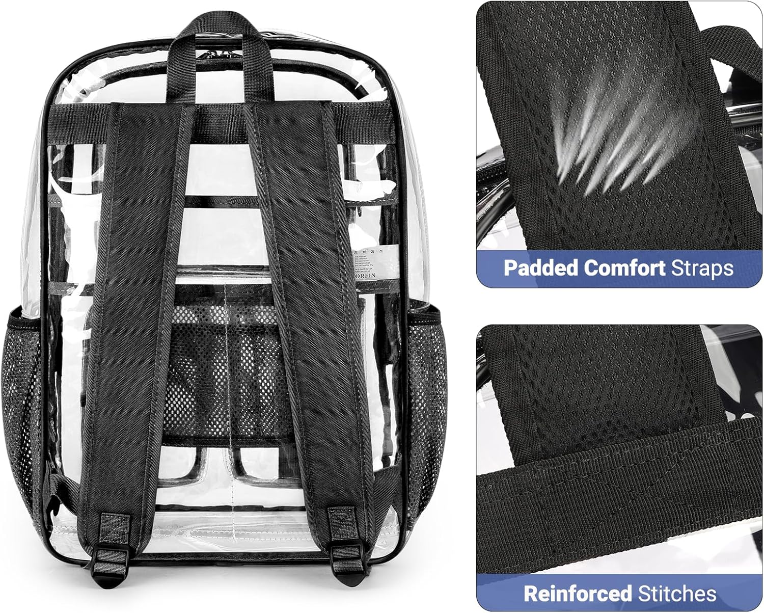 ZORFIN Clear Backpack 29L for School and Work, Large Transparent Bookbag with Reinforced Straps