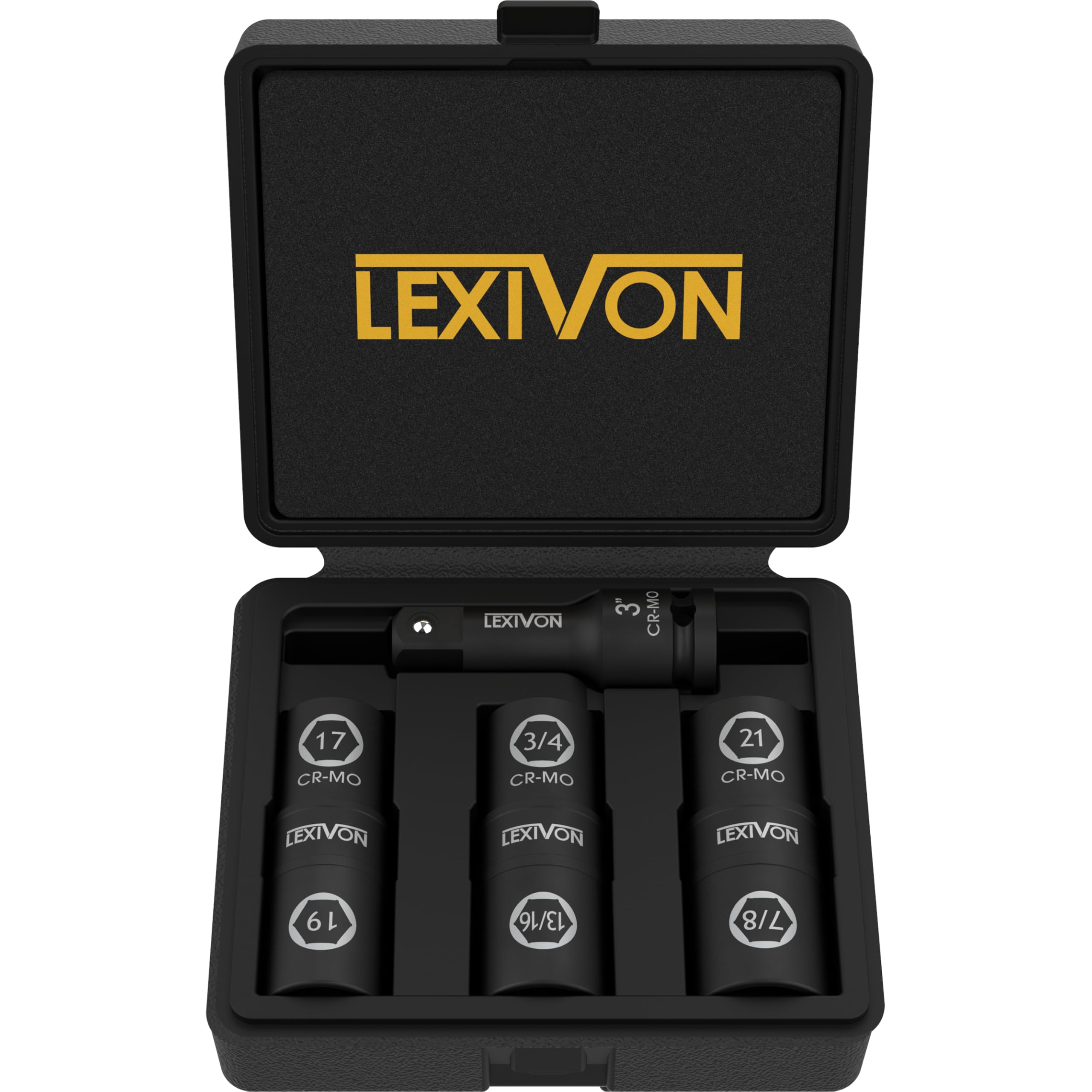 LEXIVON 17mm 19mm 21mm Radschrauben Nuss + 3/4, 13/16, 7/8 Für den Einsatz mit Elektro oder Druckluft-Schlagschraubern 1/2