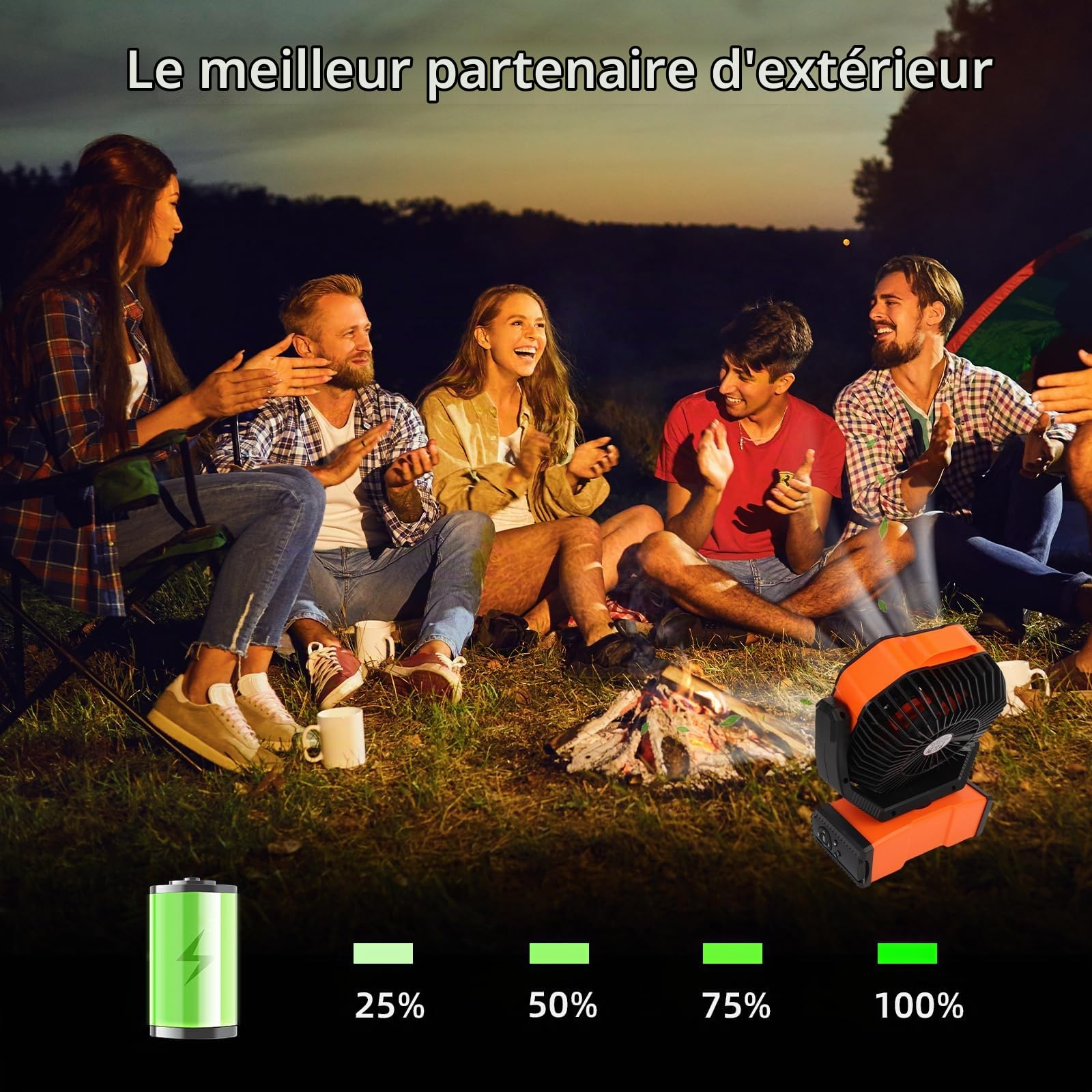 ELZO 30000mAh Camping Ventilateur lumière LED, Max 70H, Portable Rechargeable avec Télécommande&Crochet, Tête Rotative et Vitesse Variable pour Maison Bureau Voyages Pêche