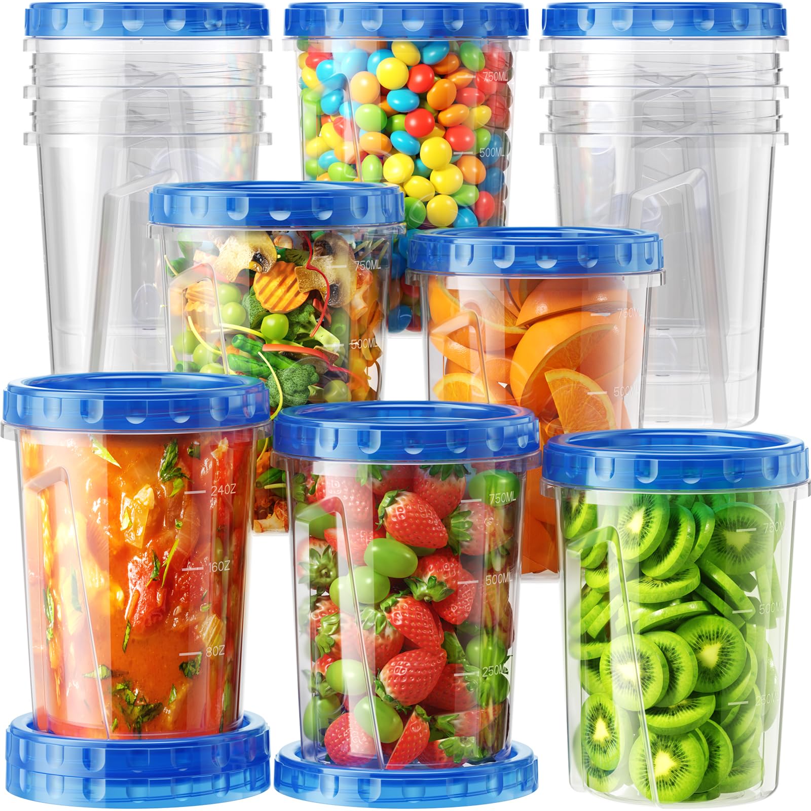 BiuLeon 12 Pack-34 oz Freezer Storage Containers, Plastic Food Storage Containers with Twist Top Lids, BPA Free and Reusable Soup Containers with Lids