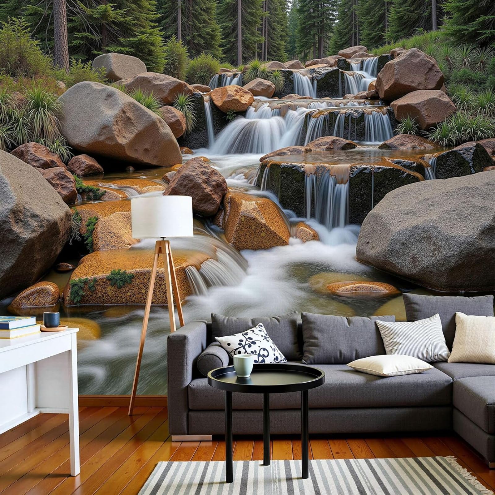 kfjhgbdshhj Natural Ferns, Photo Wallpaper Natural Waterfall Rocks, XXL for Bedroom Living Room, Brown Wall Decor, Wall Covering, 250cm x 175cm Stickers - Frameless Painting - Poster