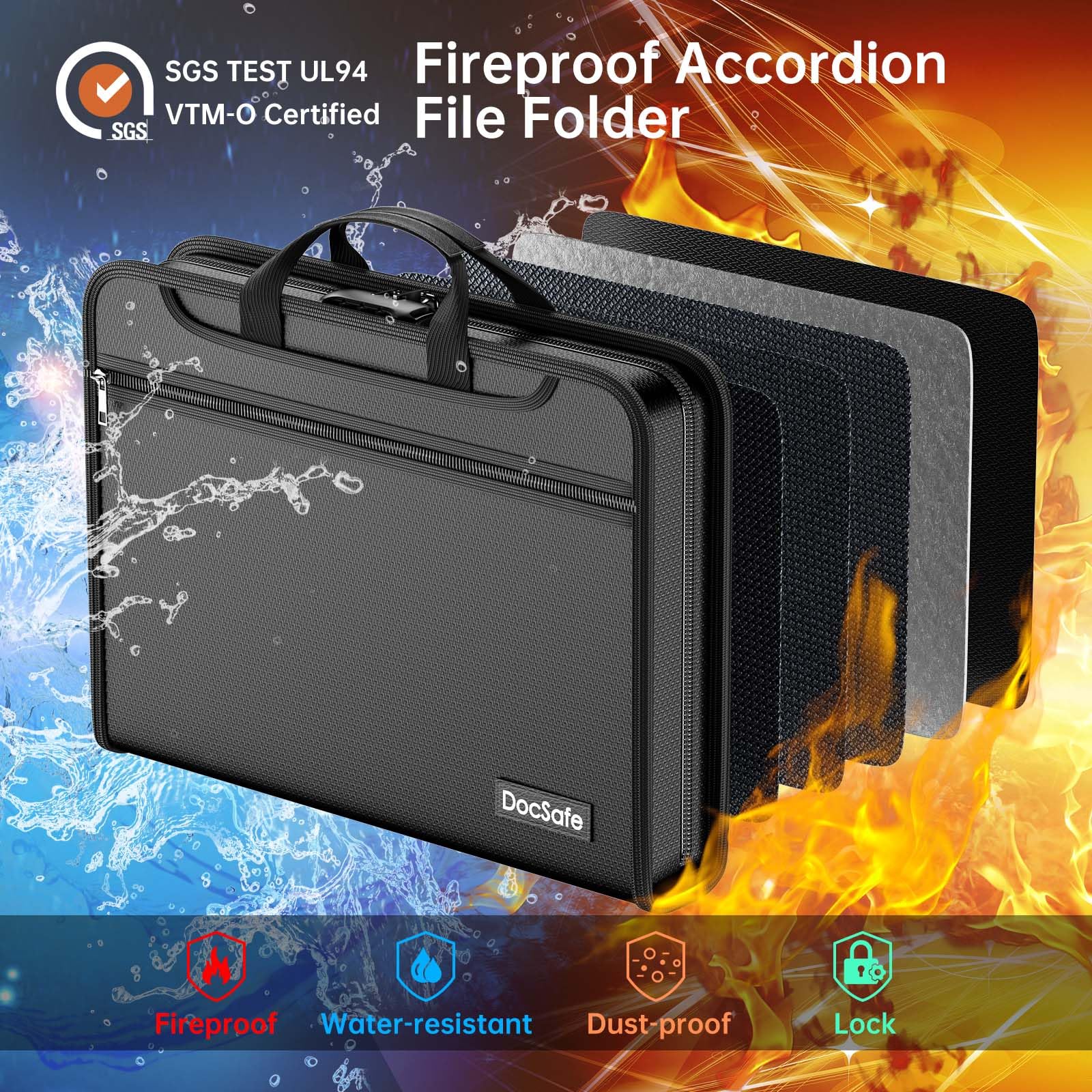 Fireproof Safe DocSafe Fireproof Accordion File Organizer – Combination ...
