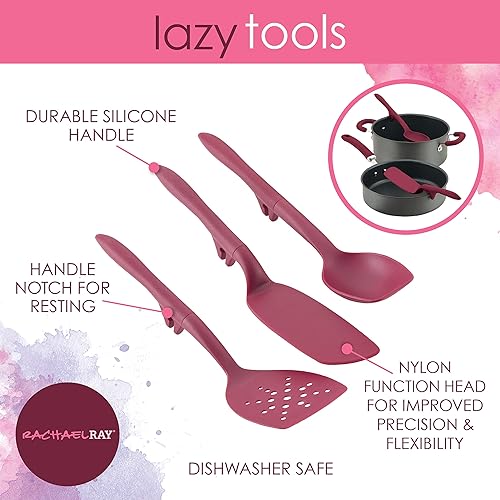 Miniatura 8 de Rachael Ray Tools and Gadgets Flexi Turner and Scraping Spoon Set  Utensilios de cocina - 2 piezas, rojo burdeos