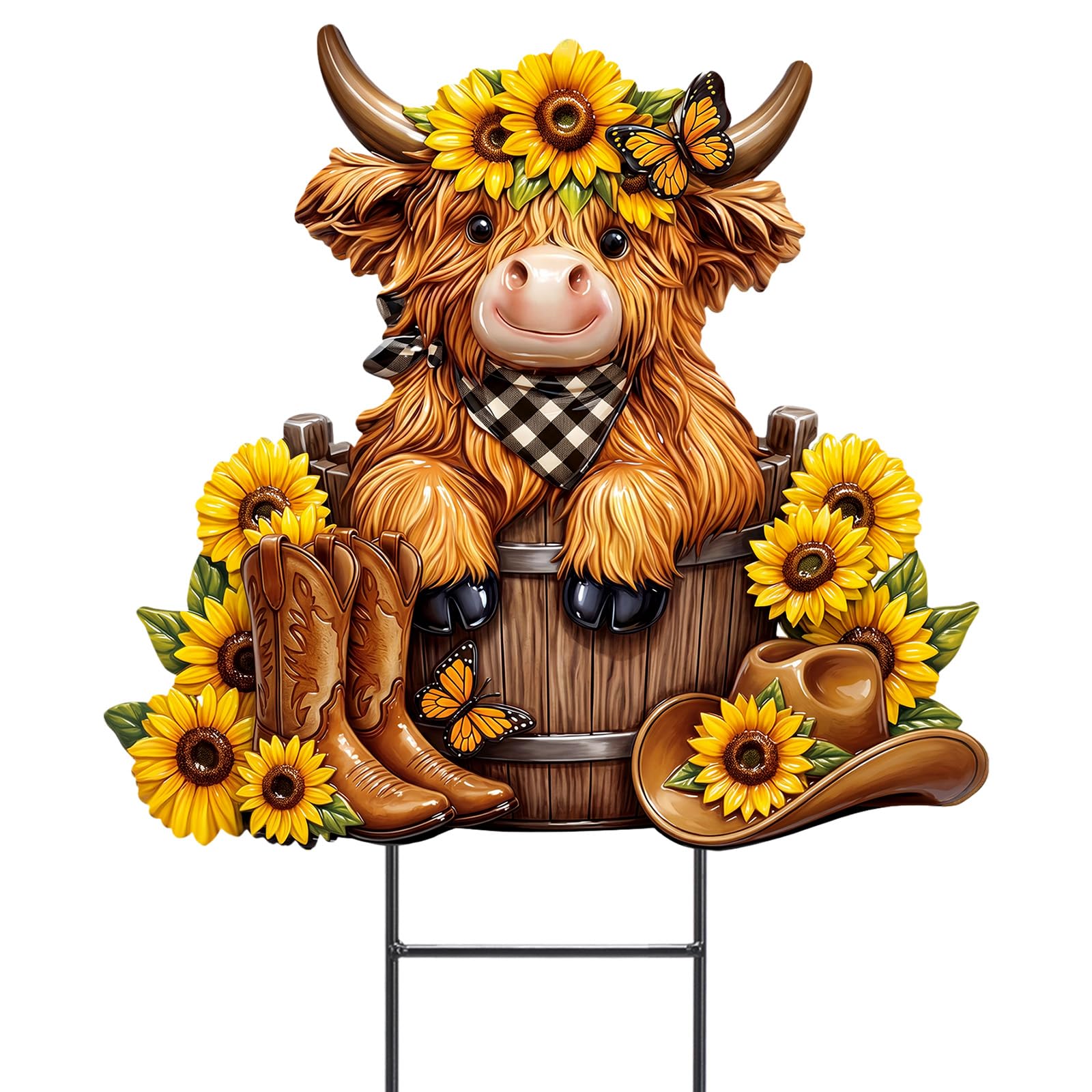 Amyhill Sunflower Highland Cow Outdoor Decor Cowboy Metal Garden Stakes