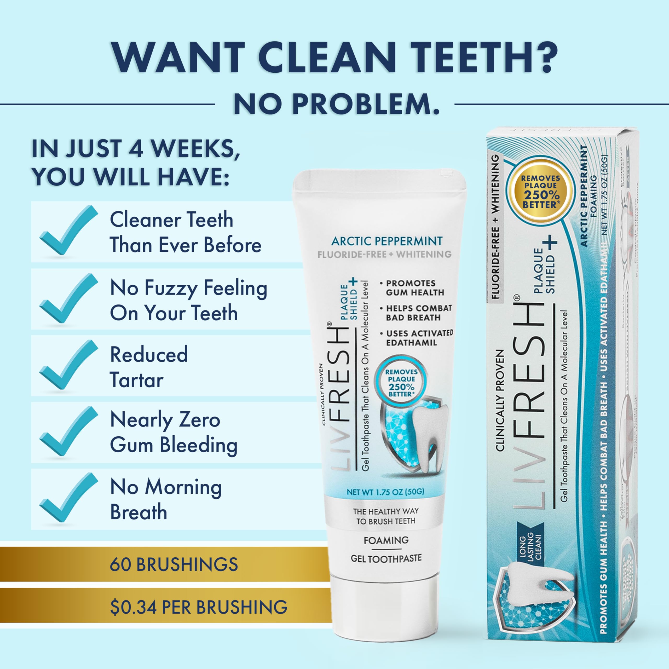 LIVFRESH Zahnpasta-Gel, klinisch erwiesen, entfernt Plaque 250 % besser, verbessert die Zahnfleischgesundheit um 190 % besser, reduziert Zahnsteinbildung, bekämpft schlechten Atem, dauerhafte