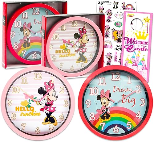 Minnie Mouse - Juego de reloj de pared, paquete de decoración de habitación con 2 relojes de pared Minnie de 10 pulgadas, calcomanías y más  Relojes disponible en Yaxa Colombia