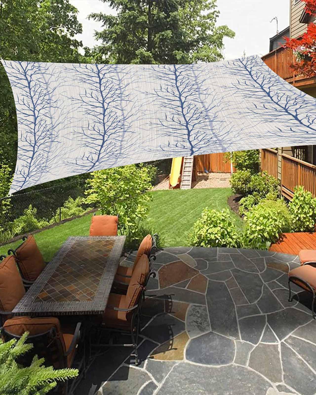 Blue Tree Branch Sun Sail Shades Rectangle Canopy,Sunlight Block Heavy Duty Curved Backyard Shade Cover,Waterproof Sun Shades for Patios Garden Outdoor,6.5'x10' Forest Minimalist Contemporary Art