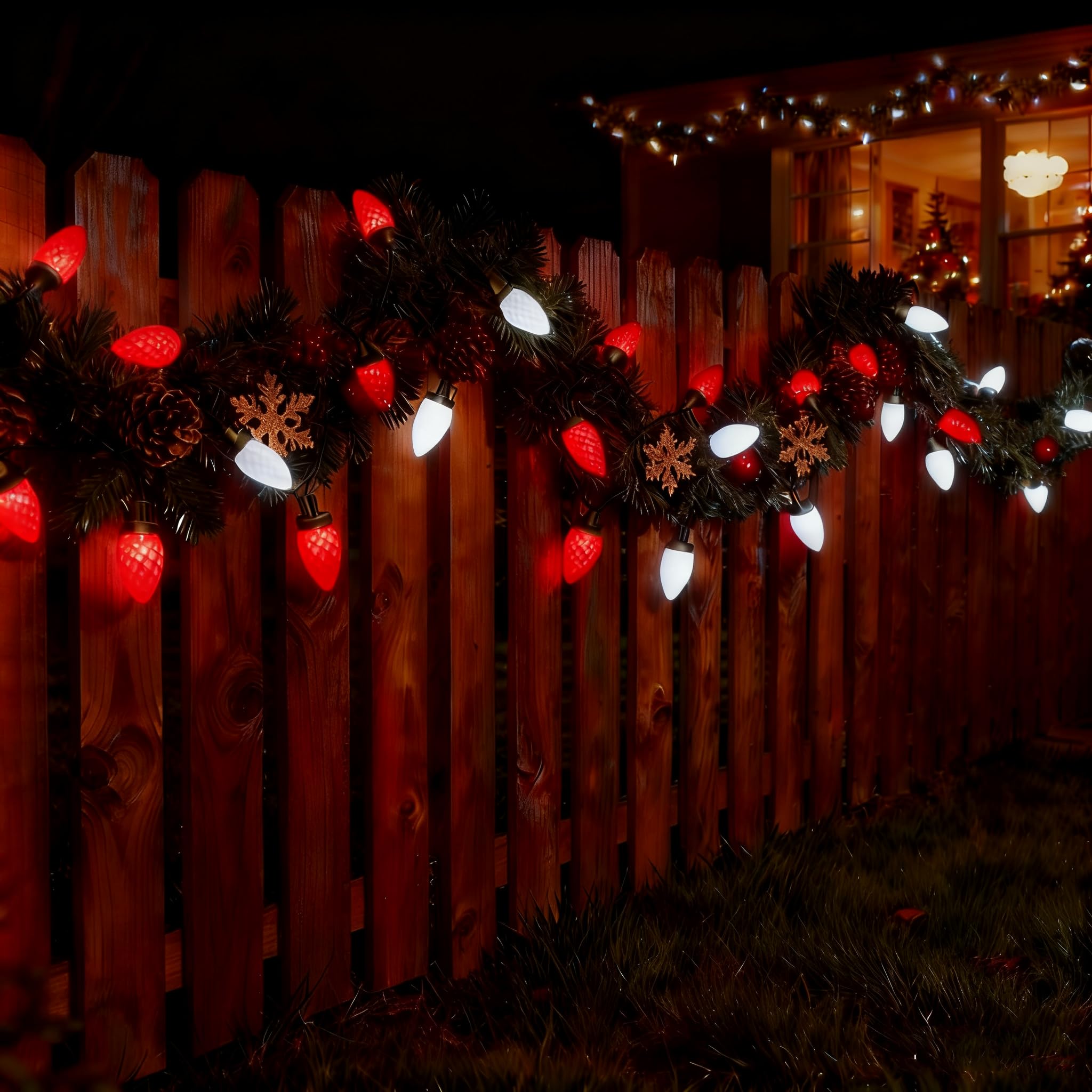 C9 LED-Weihnachtsbeleuchtung für den Außenbereich, 10 m, 50 LEDs, 8 Beleuchtungsmodi, wasserdicht, anschließbar, Weihnachtslichterkette für Außendachlinie, Terrasse, Zuhause