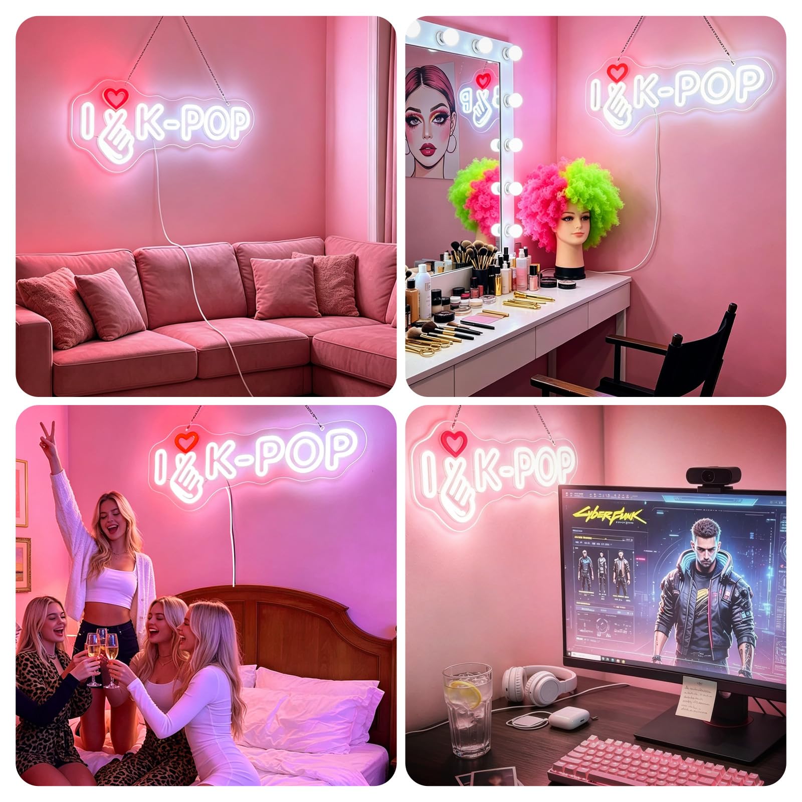 I Love Kpop Insegna al neon per decorazione da parete, luce notturna a LED dimmerabile, alimentata tramite USB, a tema Kpop, per camera da letto, sala giochi, feste, regali per fan ragazze