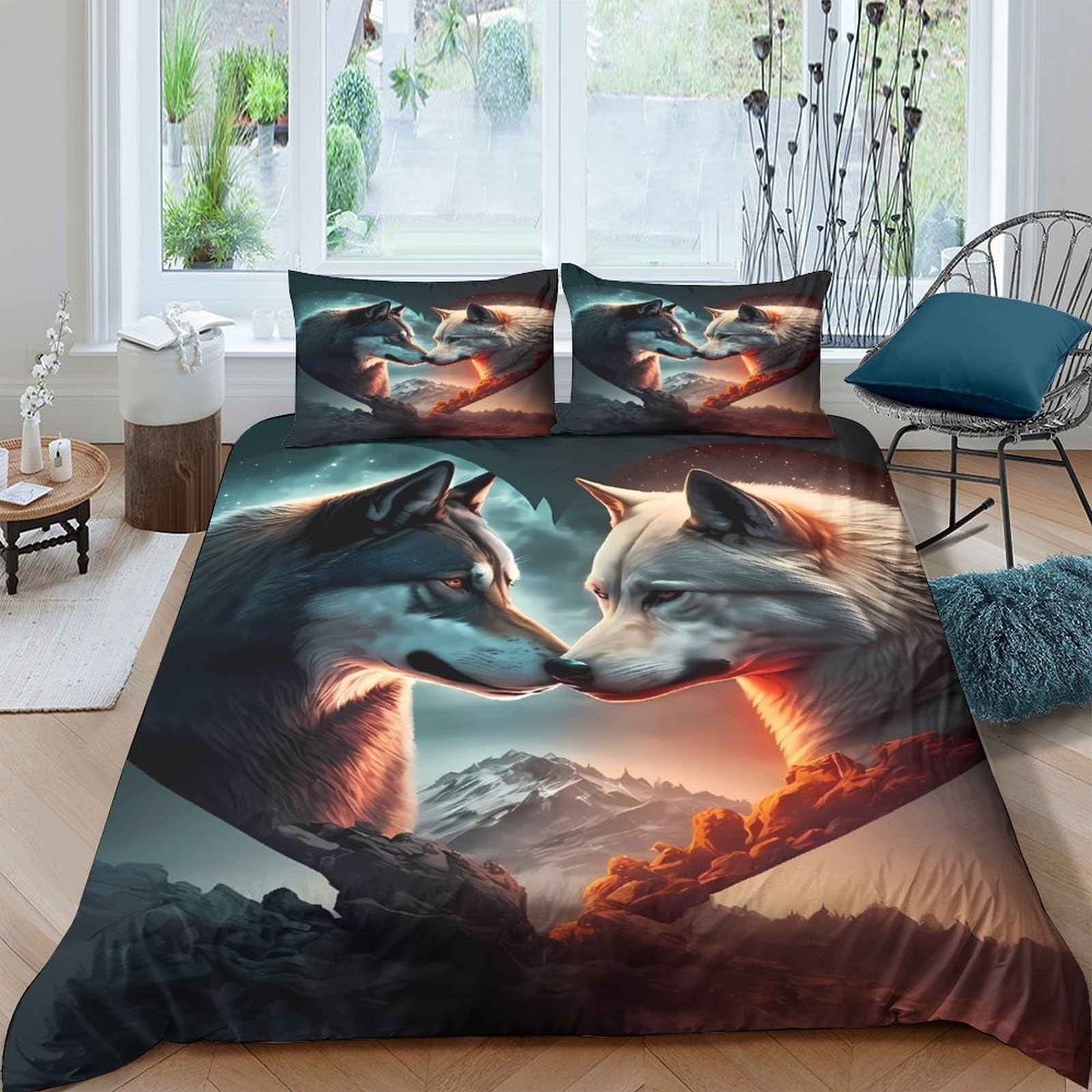 Ctjqhvkz Style-10 3D Printed Wolf Lovers Fitted Sheet Microfiber Soft Breathable Mountain Sunset Bed Cover For Bedroom Decor Single（135X200cm）