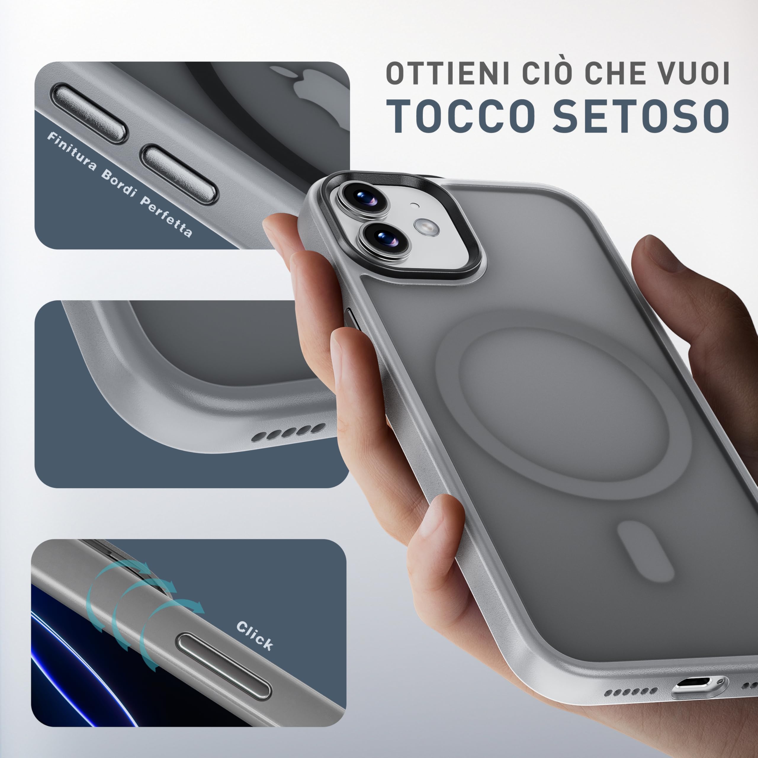 tigratigro Cover Magnetica per iPhone 11, Compatibile con MagSafe, Custodia Traslucida Opaca Posteriore Sottile Antiurto Protettiva Case, Protezione Antiurto di Grado Militare, Argento