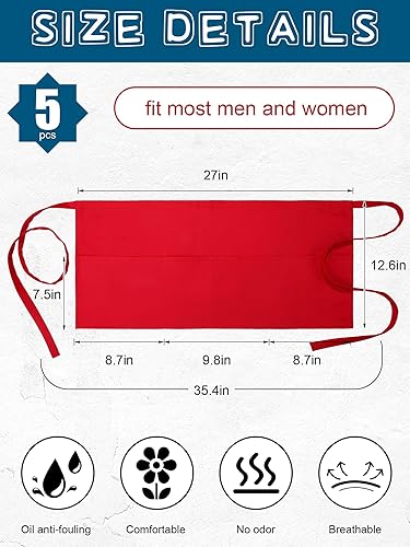 Miniatura 2 de Twistover 5 delantales unisex para camarera con 3 bolsillos, resistentes a las gotas de agua, para cocina, restaurante, servidor, delantales cortos