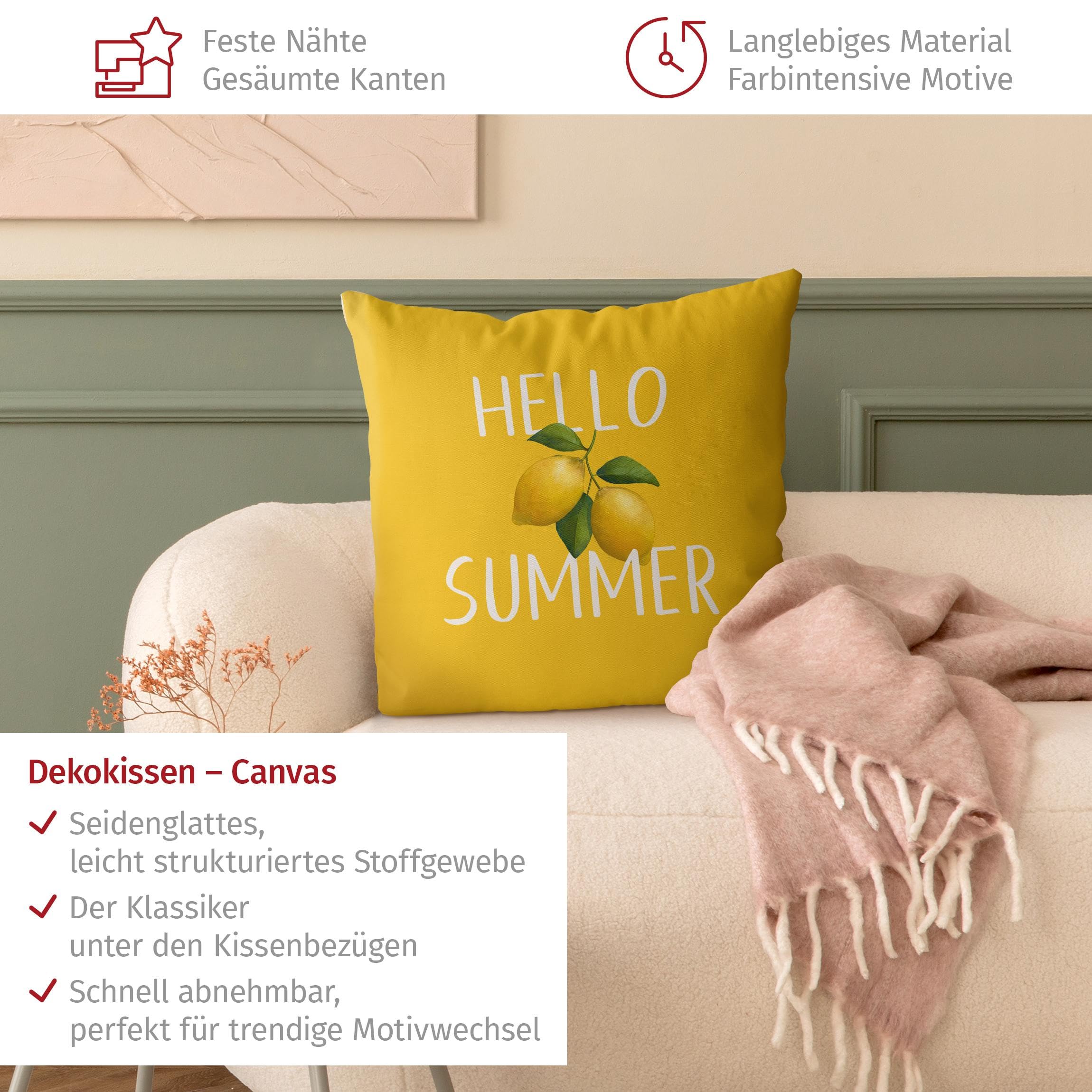 Dekokissen drinnen/Indoor waschbar Sprüche mit Füllung Zierkissen - Made in Germany - Design Bezug gelb Sofakissen Unifarben Indoor Sofa Bett 2093