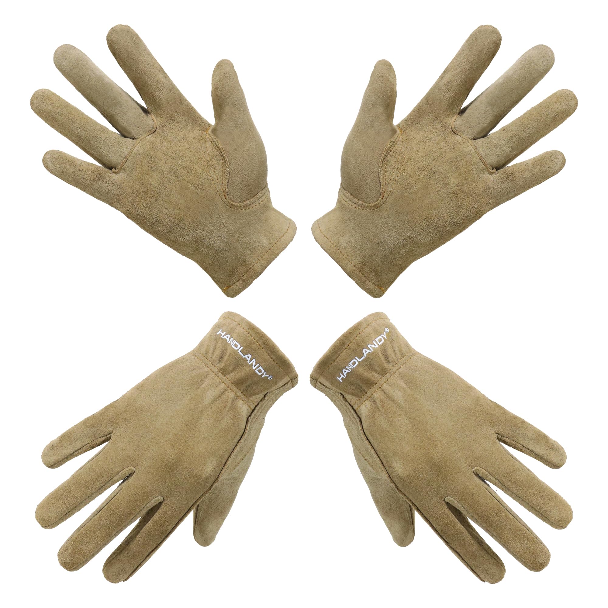 HANDLANDY Genuine Kids Leather Work Gloves for ages 3-11, Children Gardening Gloves for Boys, Girls (Large ( age8-11 ), 2 pairs)