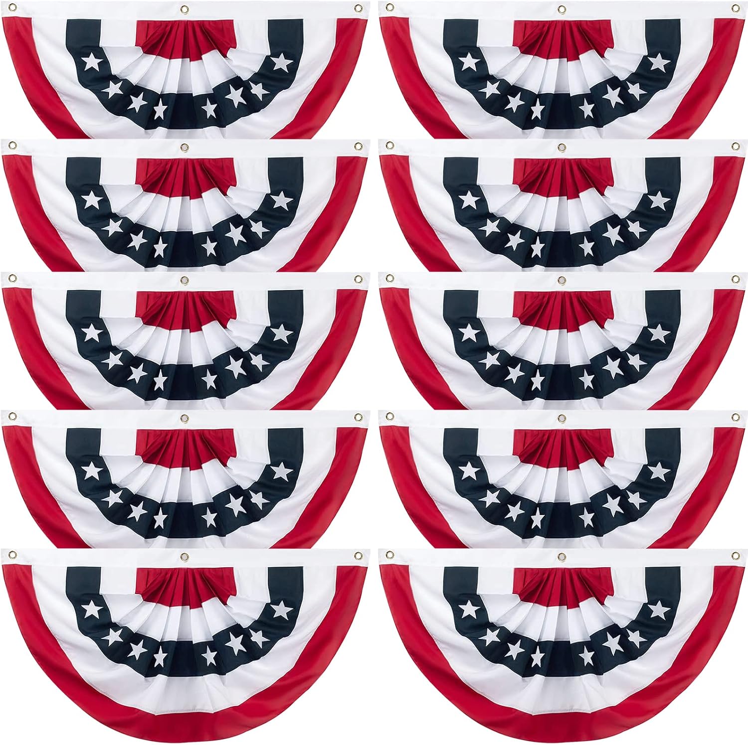 10 Pieces American Pleated Fan Flag, 3 X 1.5 Ft USA Patriotic Pleated Fan Flag 4th of July Half Fan Banner Decoration for Independence Day Porch Garden Outdoor Indoor Decorations