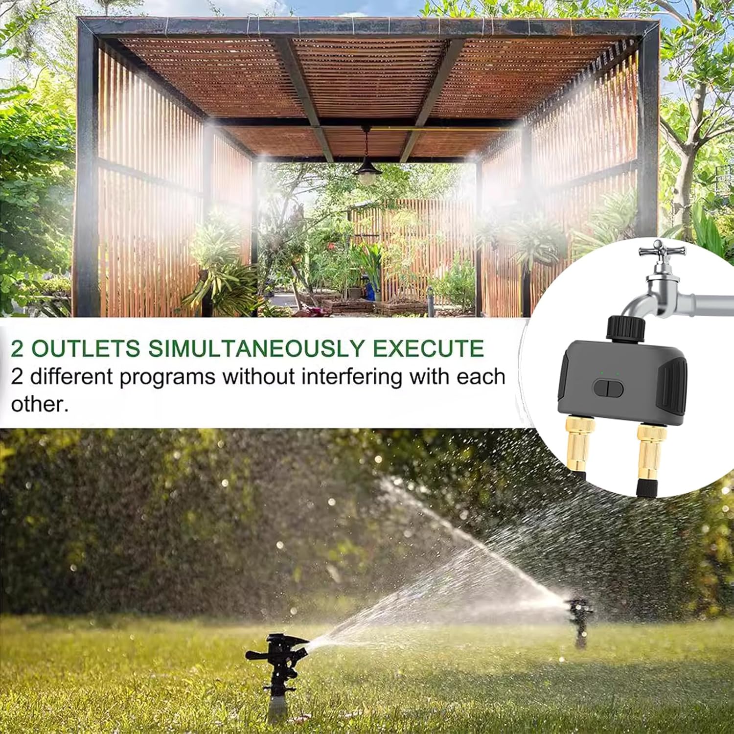 Fafeicy Irrigation Timer 2 Outlets Smart Water Valve Controller Adjustable Watering Sprinkler Timer for Garden Lawn Drip Irrigation System ABS Material 3/4 Inch Thread