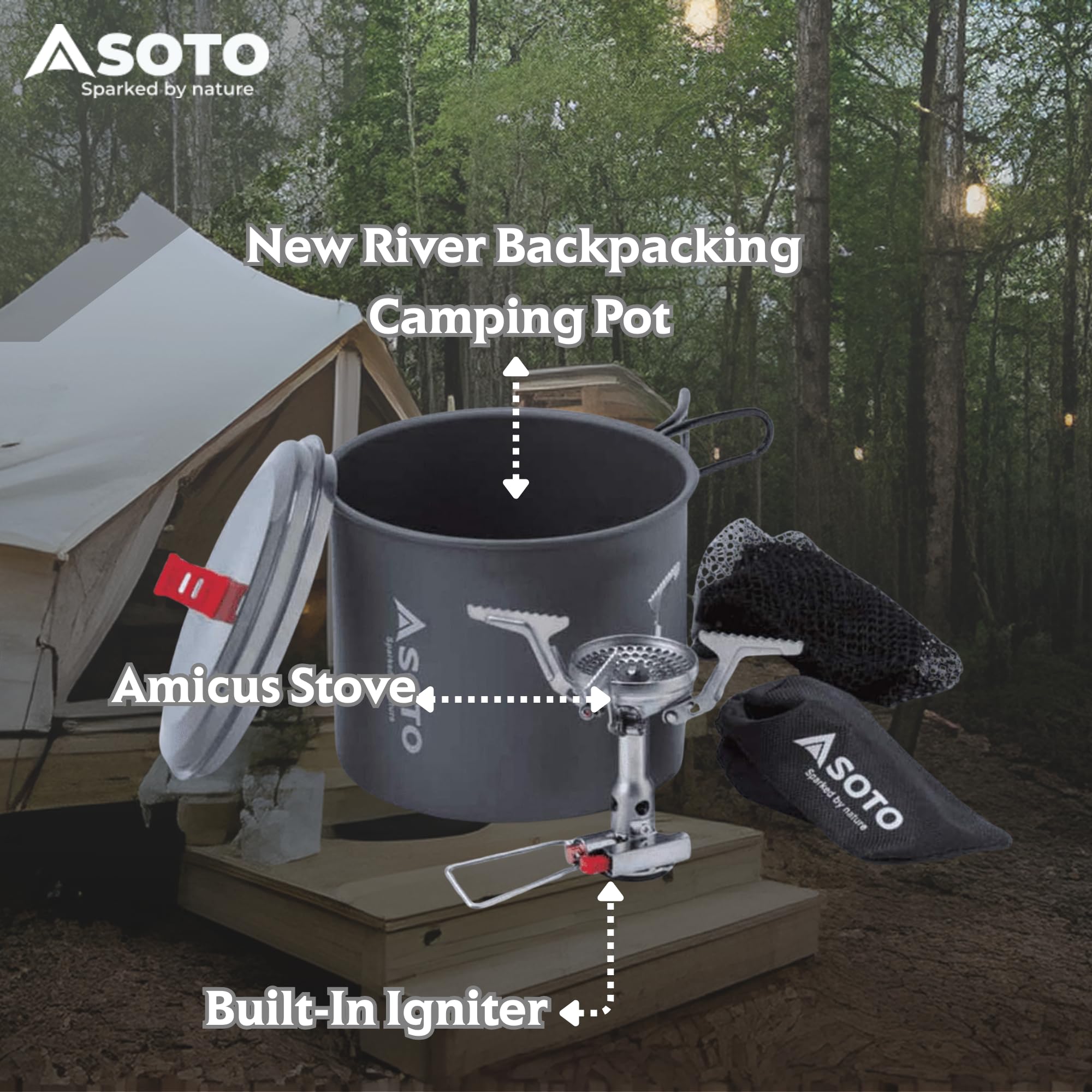 SOTO Amicus Stove with or without Igniter Camping Stove - Superior Under Windy Conditions, Shock Resistant, and Low-cost With High-end Performance Stove