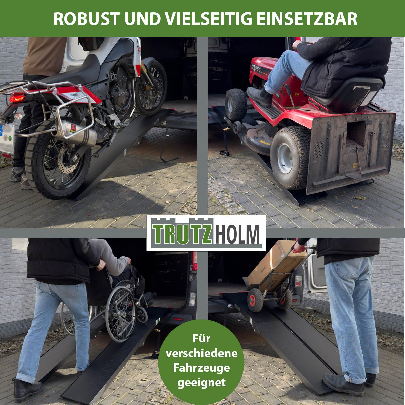 TRUTZHOLM 2X Auffahrrampe klappbar Aluminium Gesamtlänge 205 cm Traglast 680 kg geriffelte Oberfläche gummierte Auflage Rampe Motorradrampe Verladerampe inkl. 2X Spanngurt in schwarz