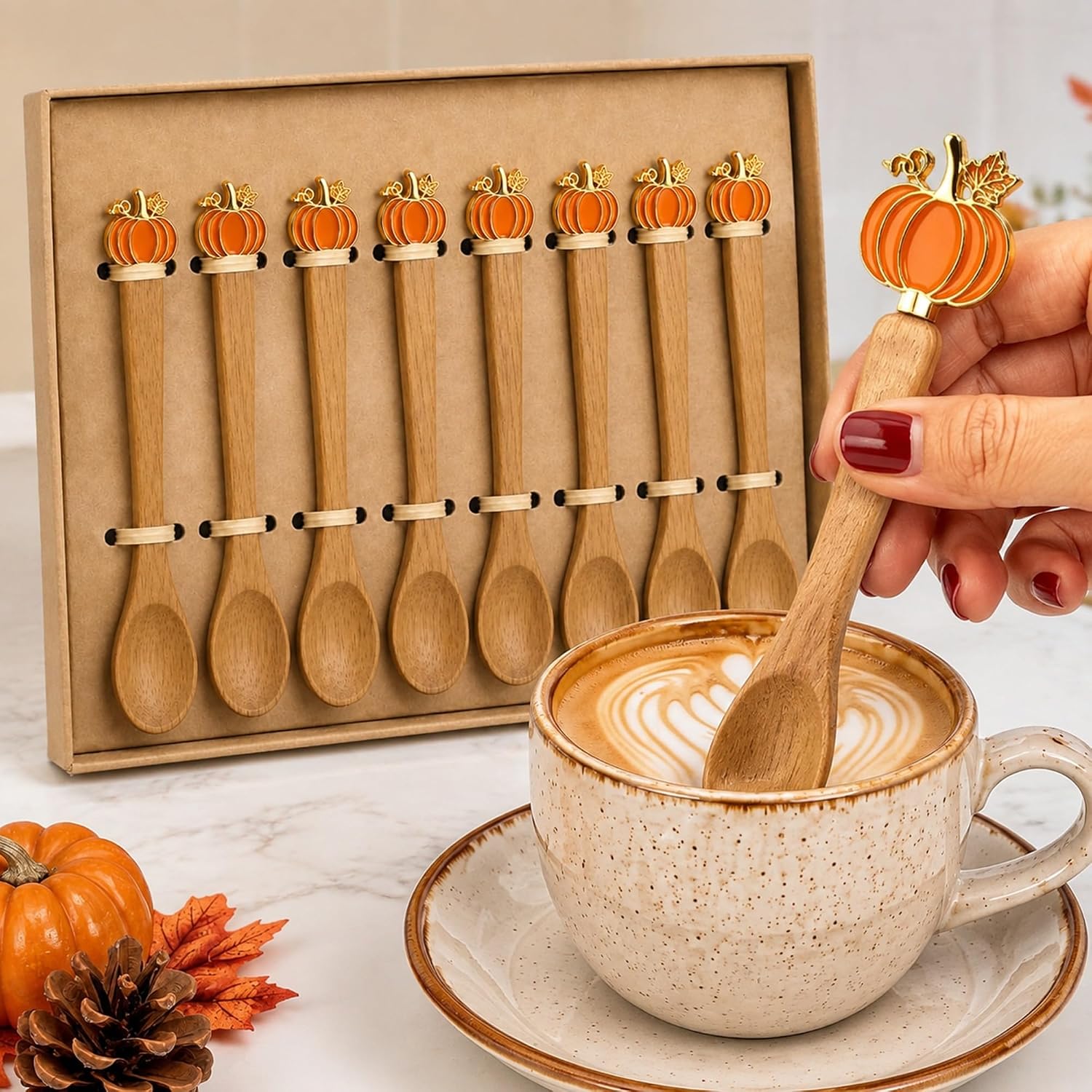 8 Pcs Fall Pumpkin Spoons 5'' Thanksgiving Spoon for Coffee Bar
