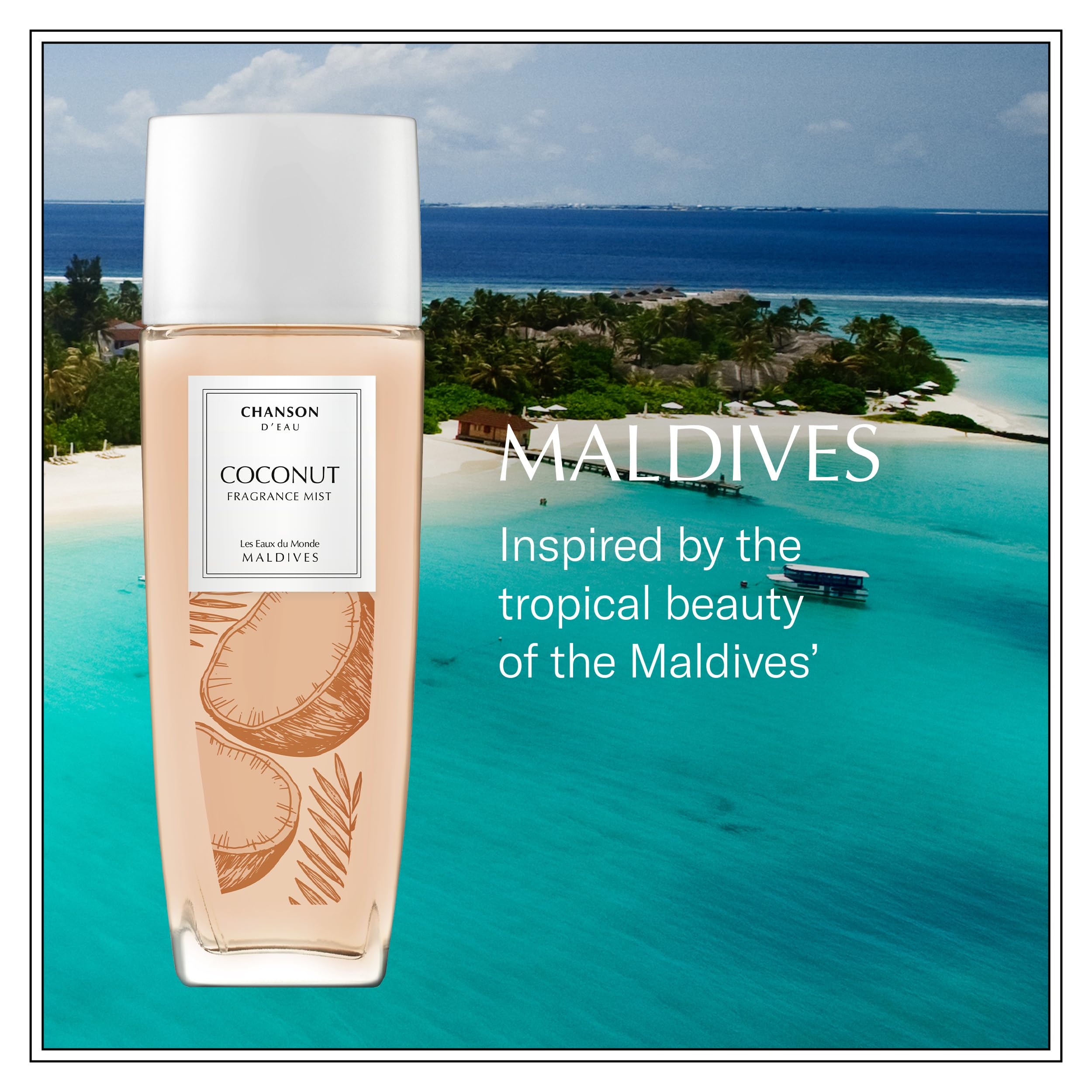 Chanson d'Eau Les Eaux du Monde Coconut Profumo Spray Corpo e Capelli Donna, Profumo ambrato legnoso, 75 ml