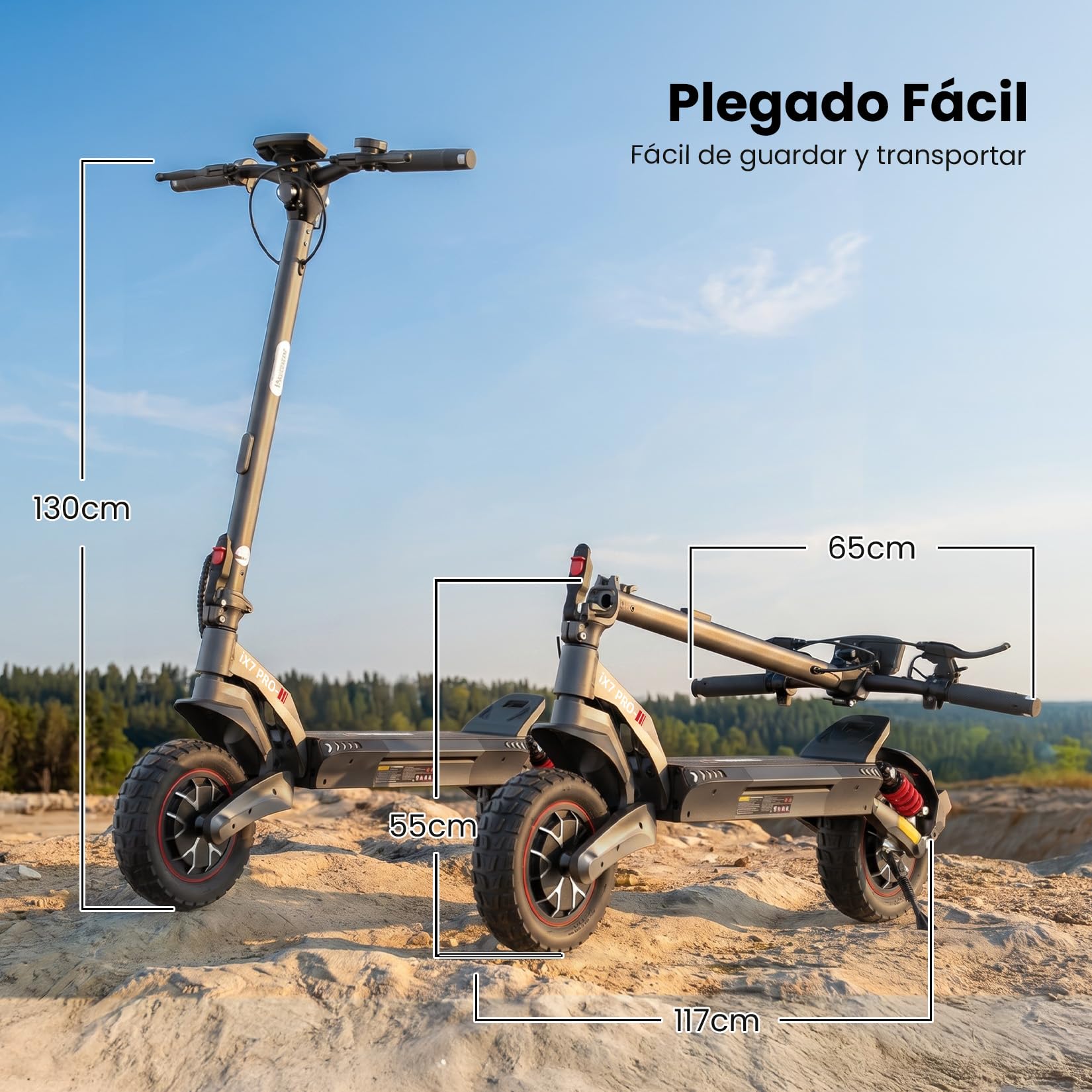 iScooter Patinete eléctrico Todoterreno iX7Pro, 500W*2 Doble Motor, Homologado DGT, 15AH Batería, Autonomía 55-60KM, Cerradura Electrónica, Smart App, Carga 150 kg, 4 Modos de Velocidad 10"