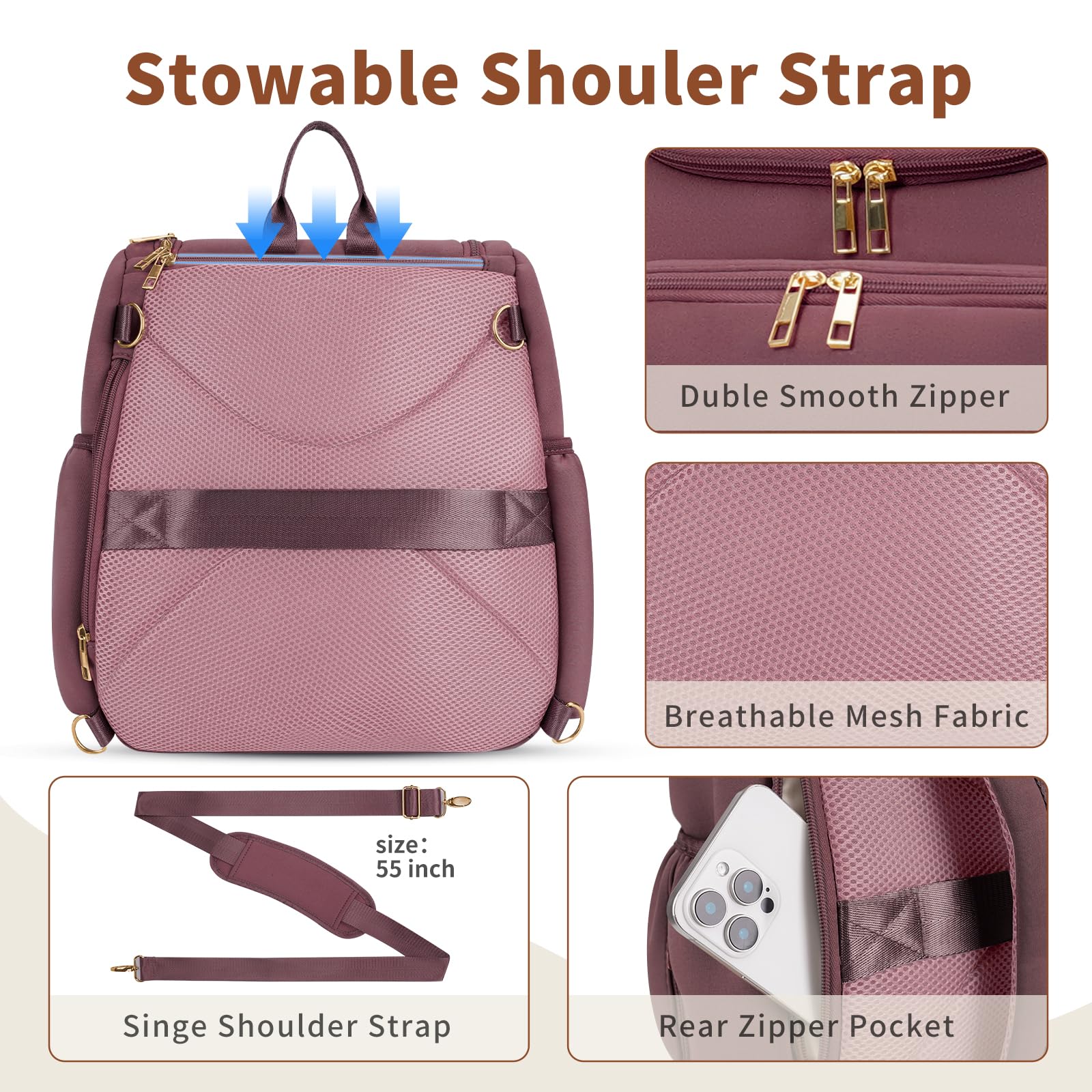 CEI-CEI Neopren-Wickeltasche, Rucksack, stilvolle Baby-Umstandstasche, Reisetasche für Mutter, mit isolierten Taschen