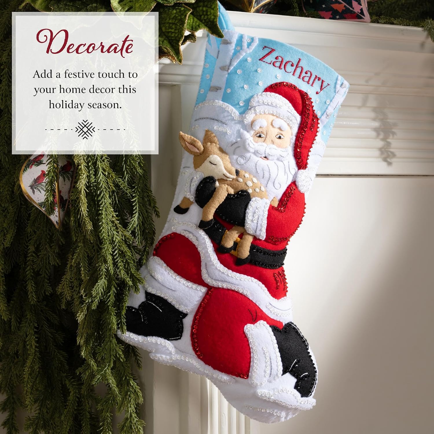Bucilla, 18" Felt Applique Stocking Making Kit, for DIY Arts and Crafts Projects, Little One's First Noel