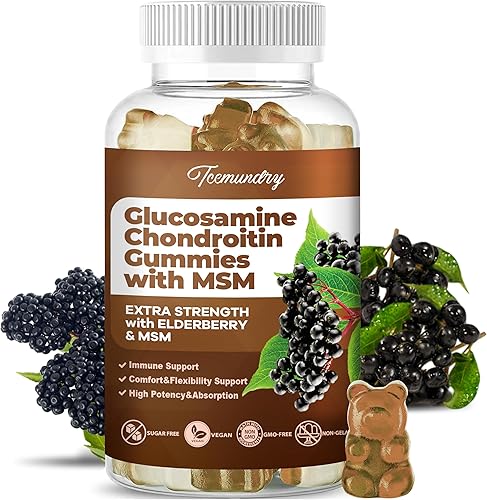 Gomitas de glucosamina condroitina sin azúcar, extra fuerte, 1500 mg de glucosamina con Msm y vitamina C, antioxidante, suplemento de apoyo