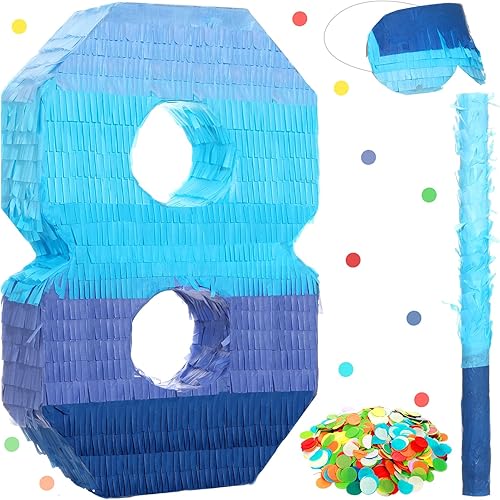 Sratte Piñata número 1 2 3 4 5 6 7 8 9 Piñata con palo para los ojos vendados, piñata azul degradado para niños y niñas, suministros de decoración