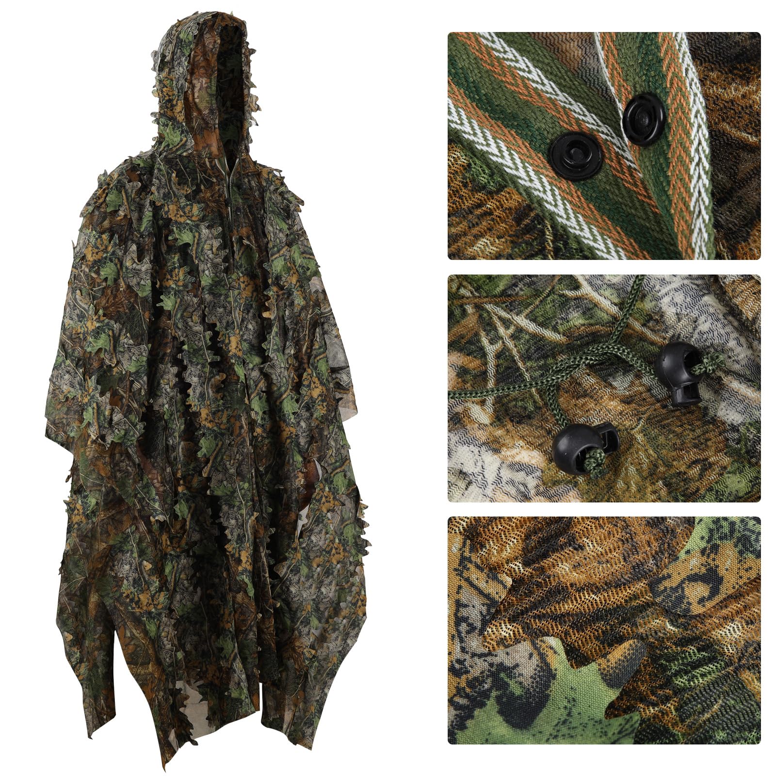 PELLOR Ghillie Suit 3D kostium maskujący, peleryna Ghillie, szybkoschnąca, na polowanie, kemping, do aktywności na świeżym powietrzu, wojskowych, polowania, ukryty, fotografia zwierząt, ozdoba