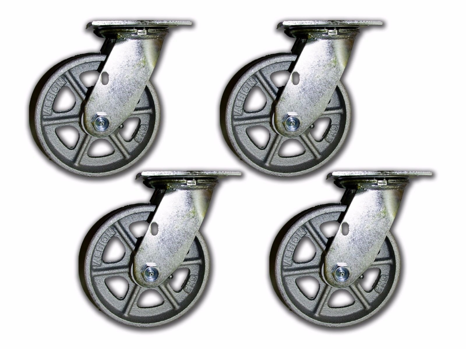 6" Set of 4 Swivel Steel Casters 1250# Capacity w/Semi-Steel Albion Wheel