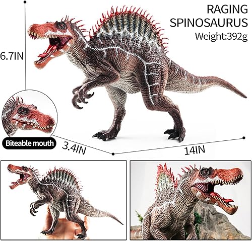 Miniatura 7 de Juguetes de Spinosaurus, juguetes de dinosaurio grandes para niños y niñas, figura de juguete de dinosaurio de 14 pulgadas con mandíbula móvil,