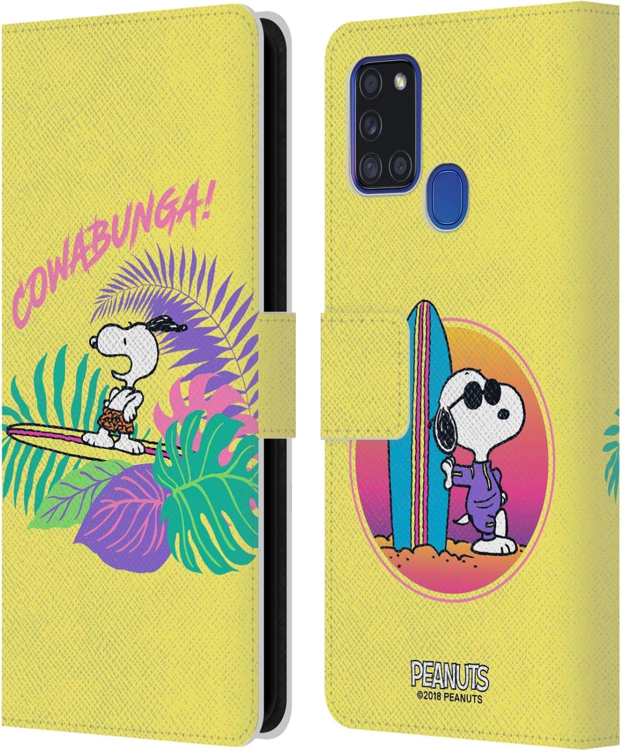 Head Case Designs Officially Licensed Peanuts Cowabunga! Snoopy Aloha Disco Leather Wallet Case Compatible with Samsung Galaxy A21s (2020)