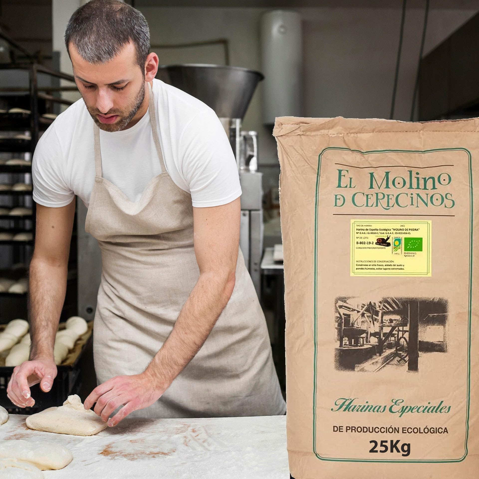 Harina De Espelta Ecológica Blanca | Perfecta Para Elaborar Pan De Espelta | Molida En Molino De Piedra | Ideal Para Harina Blanca Artesanal De 25 Kg | De Excelente sabor Y Aroma Marcados