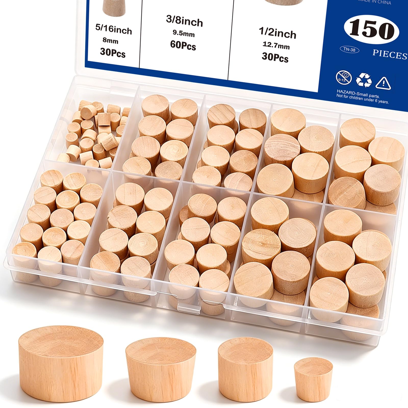 Tnisesm 150 Pieces 4 Sizes Wood Plugs 3/16 Inch - plugs tools | Mubboo