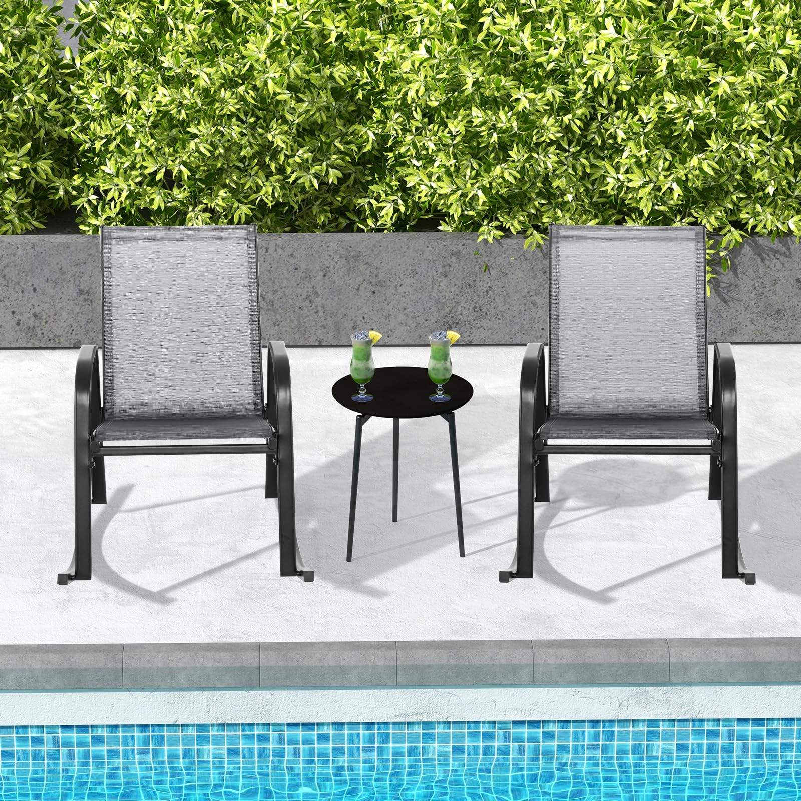 GIANTEX Juego de 2 Mecedoras para Patio, Ergonómicas para Exterior con Tela Transpirable, Sillón de Metal Resistente para Porche, Terraza, Jardín (Gris)