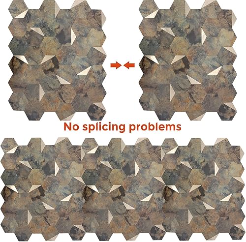 Miniatura 10 de YMMXGE - Azulejo de pared de PVC autoadhesivo para cocina, baño, 10 hojas de despegar y pegar, calcomanía de aluminio hexagonal autoadhesiva de 12 x