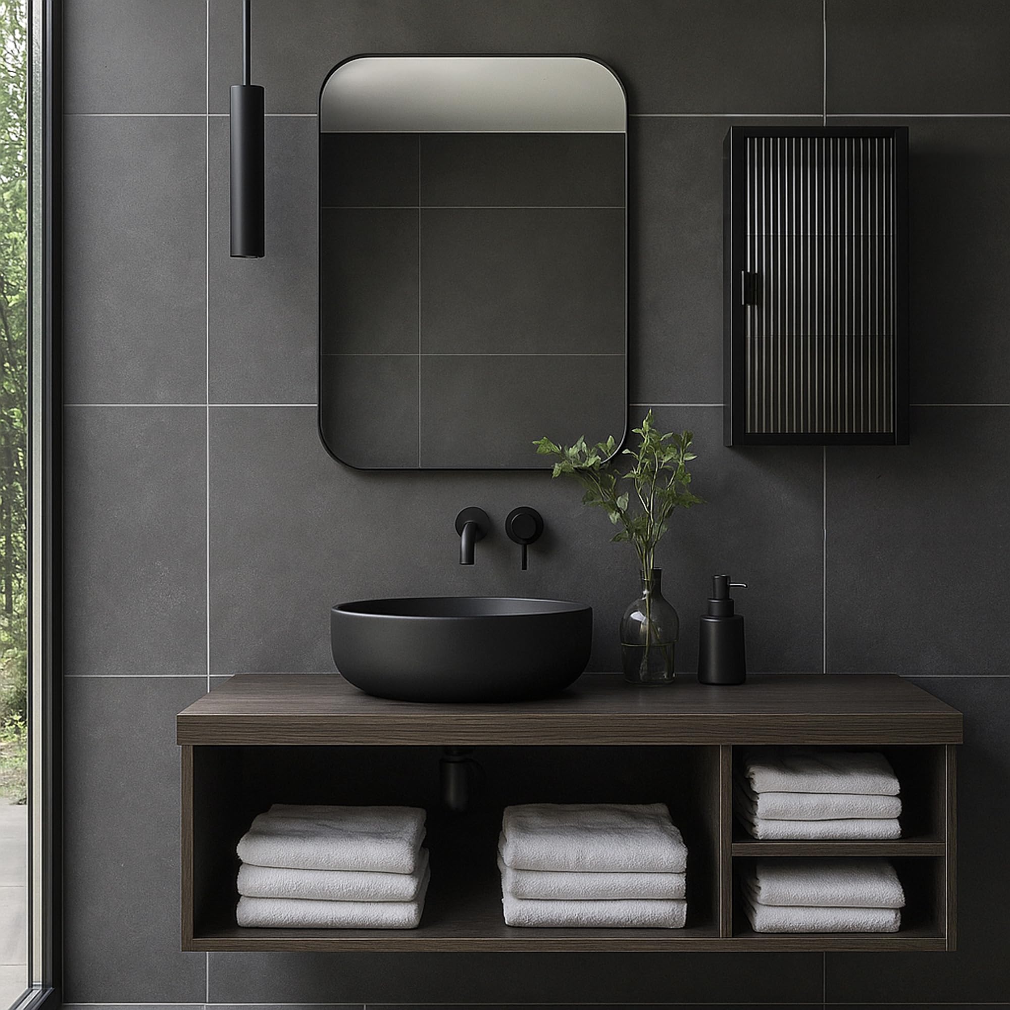 [en.casa] Armoire Murale Zundert Acier Verre Strié 60 x 35 x 15 cm Noir
